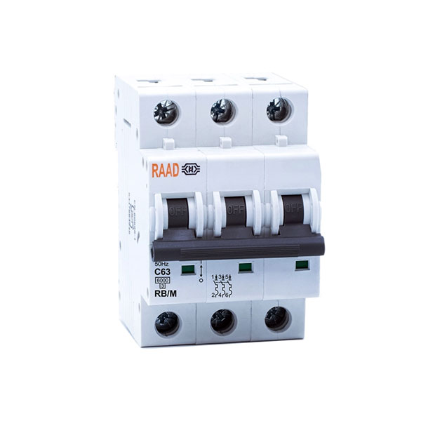 کلید مینیاتوری سه پل 63 آمپر تیپ C رعد کلید مینیاتوری سه پل 63 آمپر تیپ C رعد