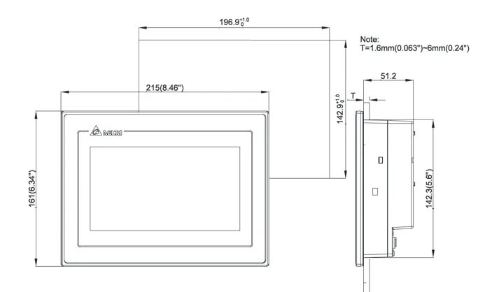 ابعاد صفحه نمایش لمسی (HMI) دلتا مدل DOP-107EV