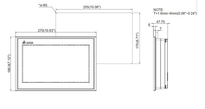 ابعاد صفحه نمایش لمسی (HMI) دلتا مدل DOP-110WS