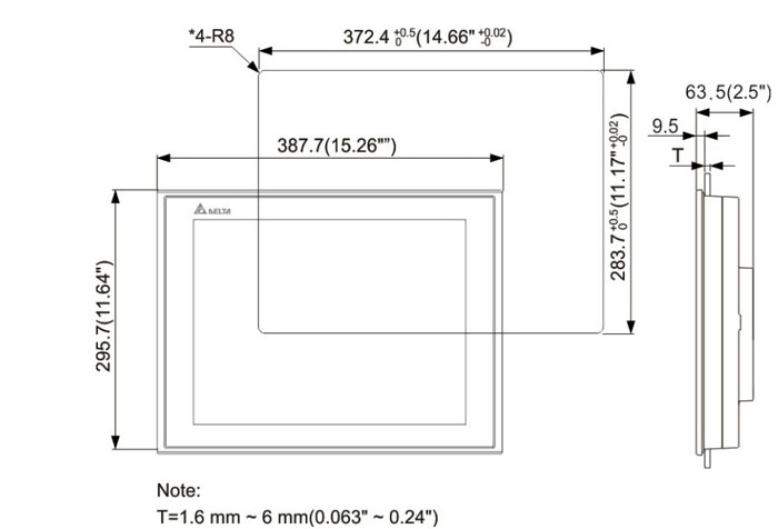 ابعاد HMI دلتا مدل DOP-115MX