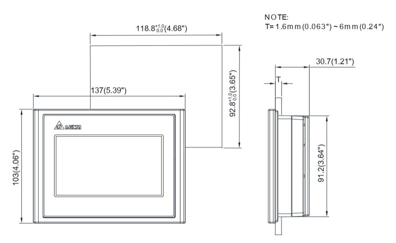 ابعاد HMI دلتا مدل DOP-103BQ