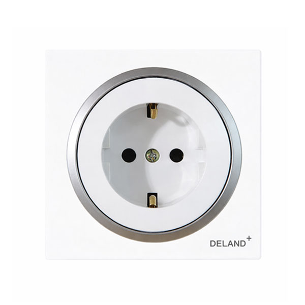 پریز برق ارت دار پایه سرامیکی دلند پلاس مدل آوا سفید زه نقره ای پریز برق ارت دار پایه سرامیکی دلند پلاس مدل آوا سفید زه نقره ای